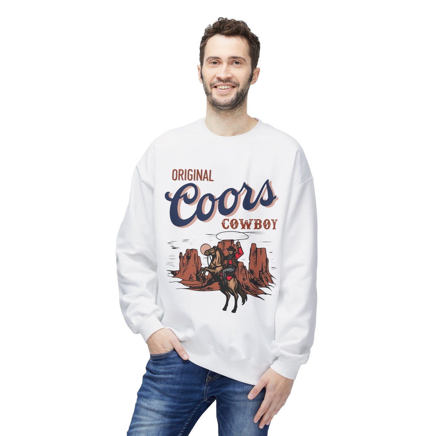 Unisex Midweight Softstyle Fleece Crewneck Sweatshirt Original Coors Cowboy