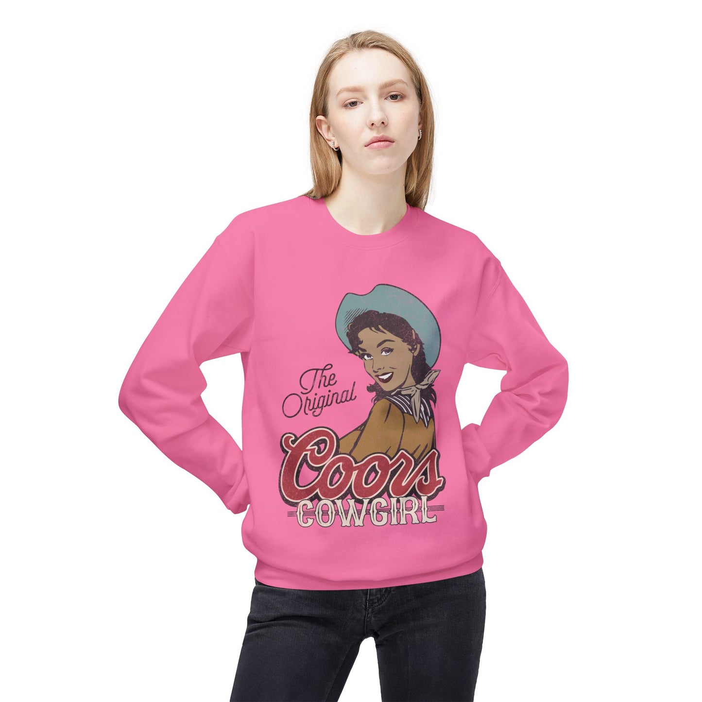 Unisex Midweight Softstyle Fleece Crewneck Sweatshirt Coors Original Cowgirl