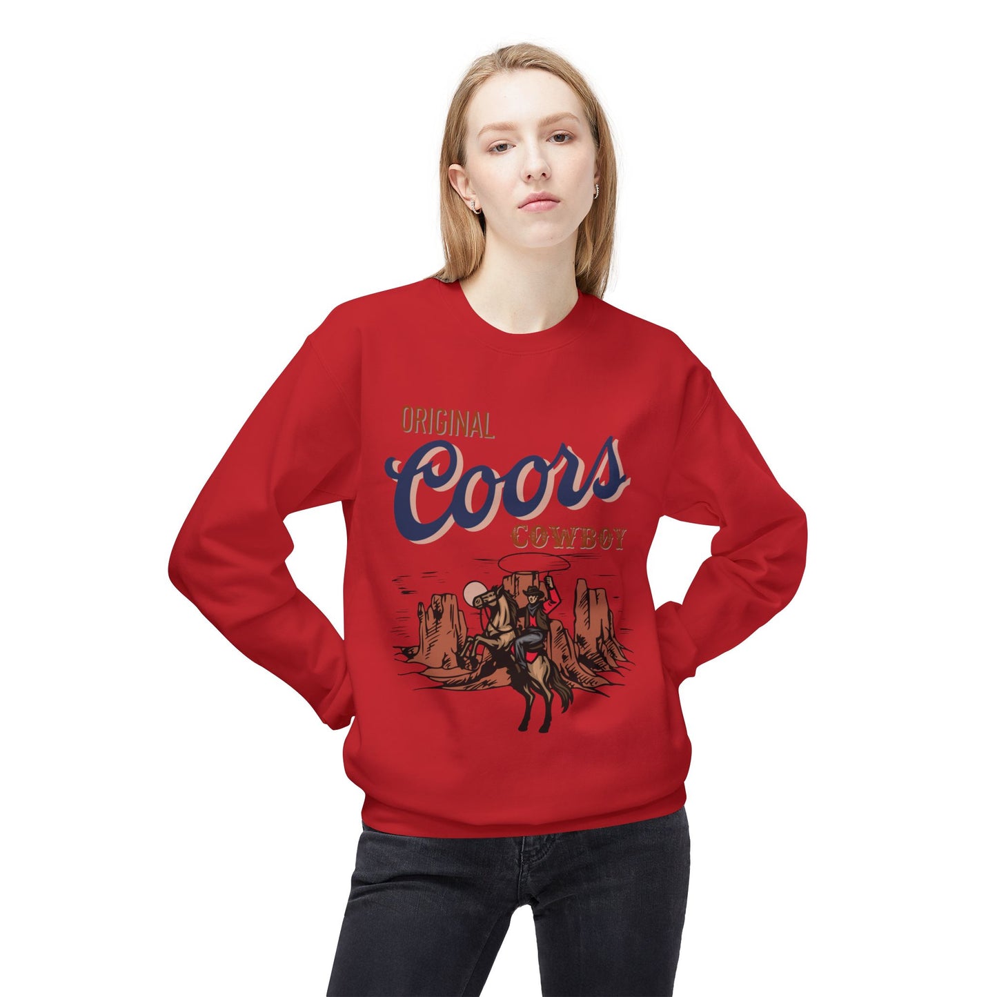 Unisex Midweight Softstyle Fleece Crewneck Sweatshirt Original Coors Cowboy