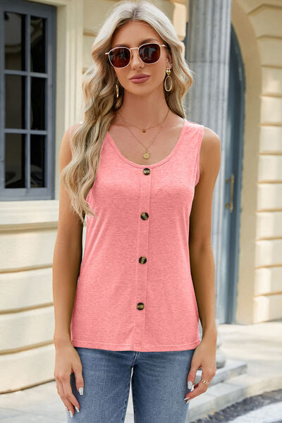 Decorative Button Round Neck Tank