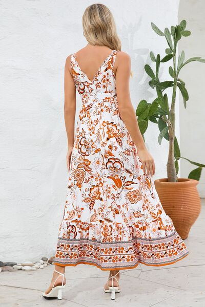 Printed V-Neck Wide Strap Dress