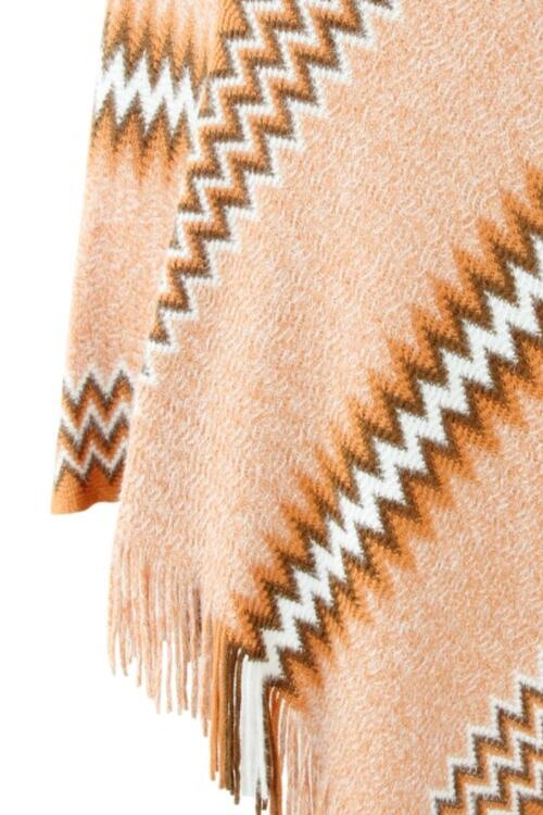 Fringe Hem Striped Cape Sleeve Poncho