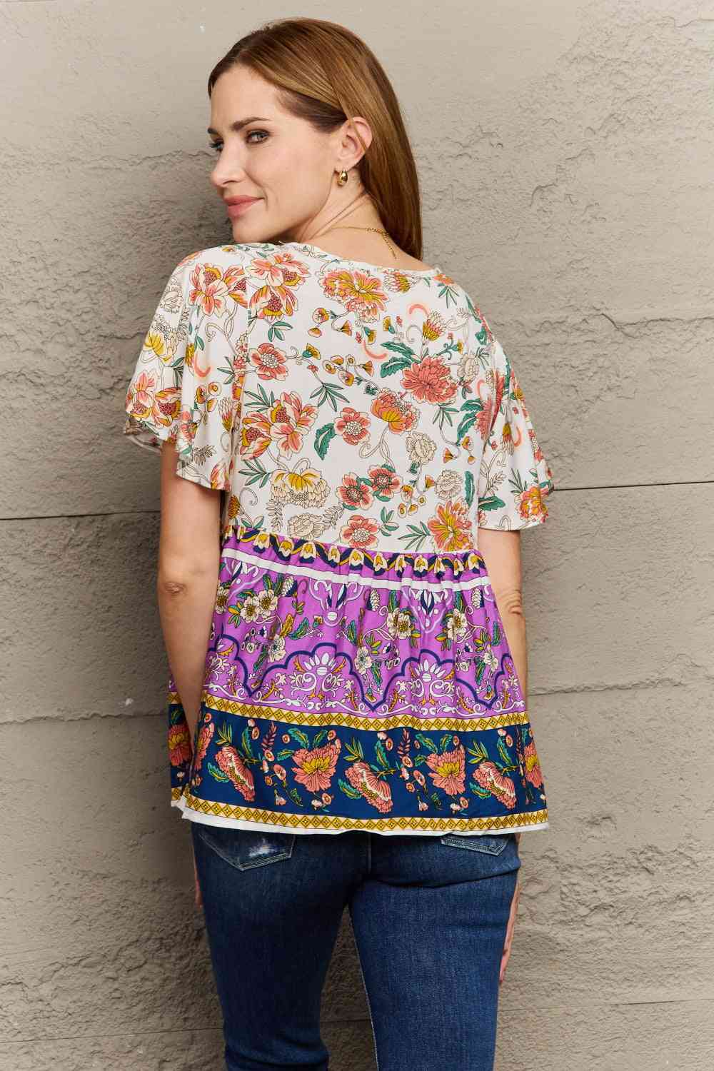 Bohemian Tie-Neck Flutter Sleeve Blouse