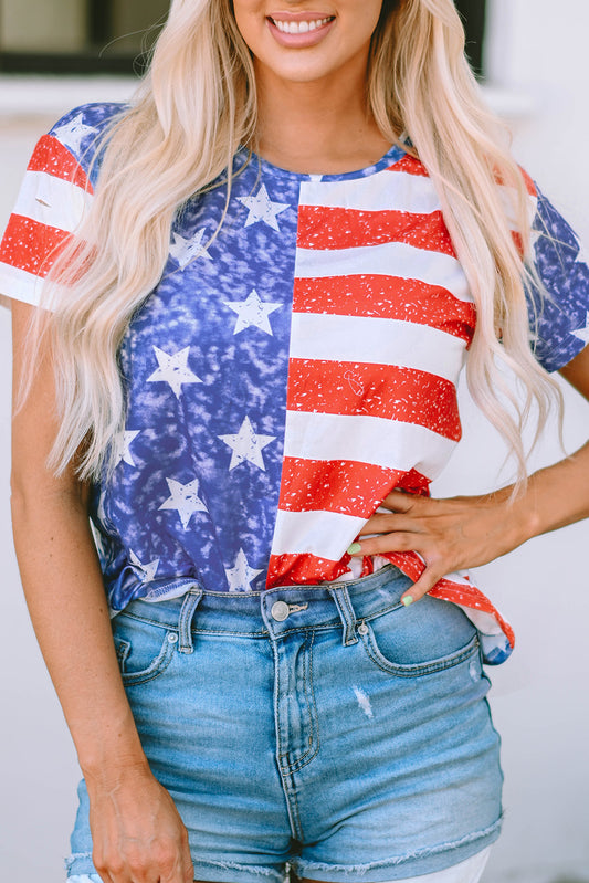 US Flag Round Neck Short Sleeve T-Shirt