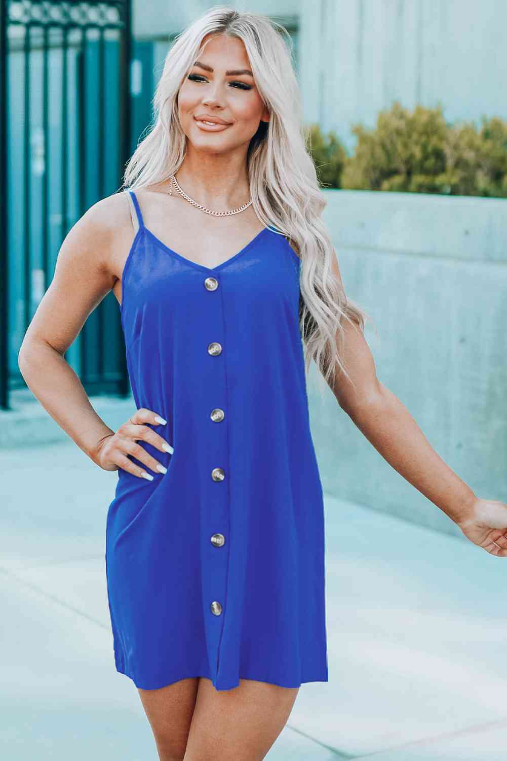 Buttoned Spaghetti Strap Dress